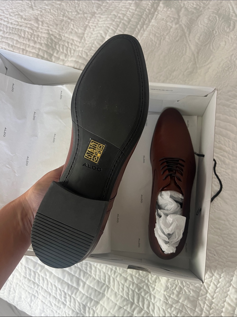 ALDO Men's Chestnut Brown Leather Dress shoes - Picture 4 of 10